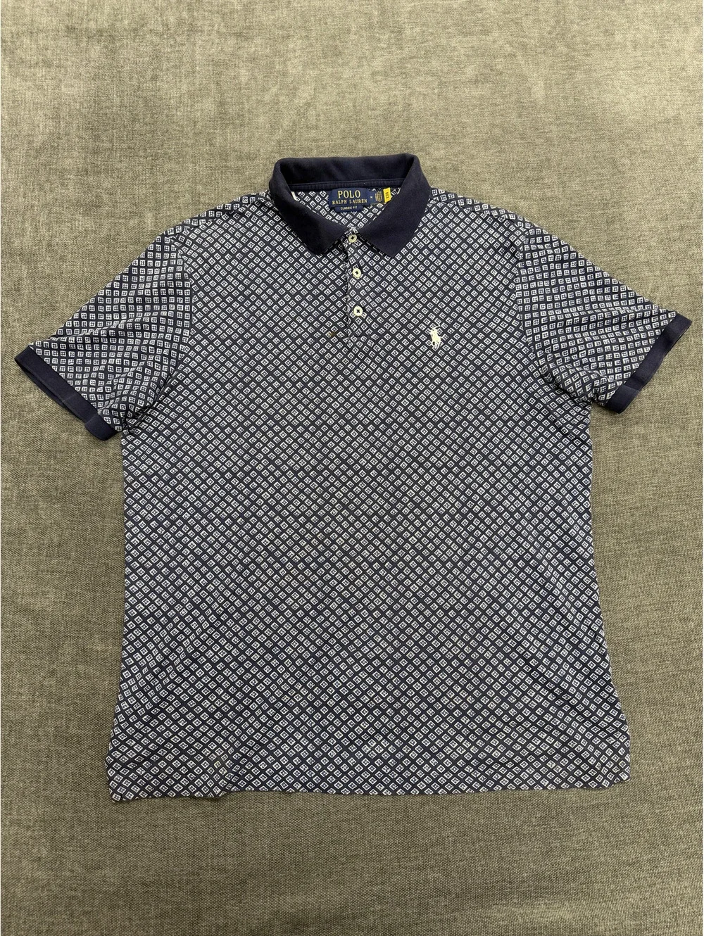 Polo Ralph Lauren Classic Fit Navy Patterned Polo Shirt Size M